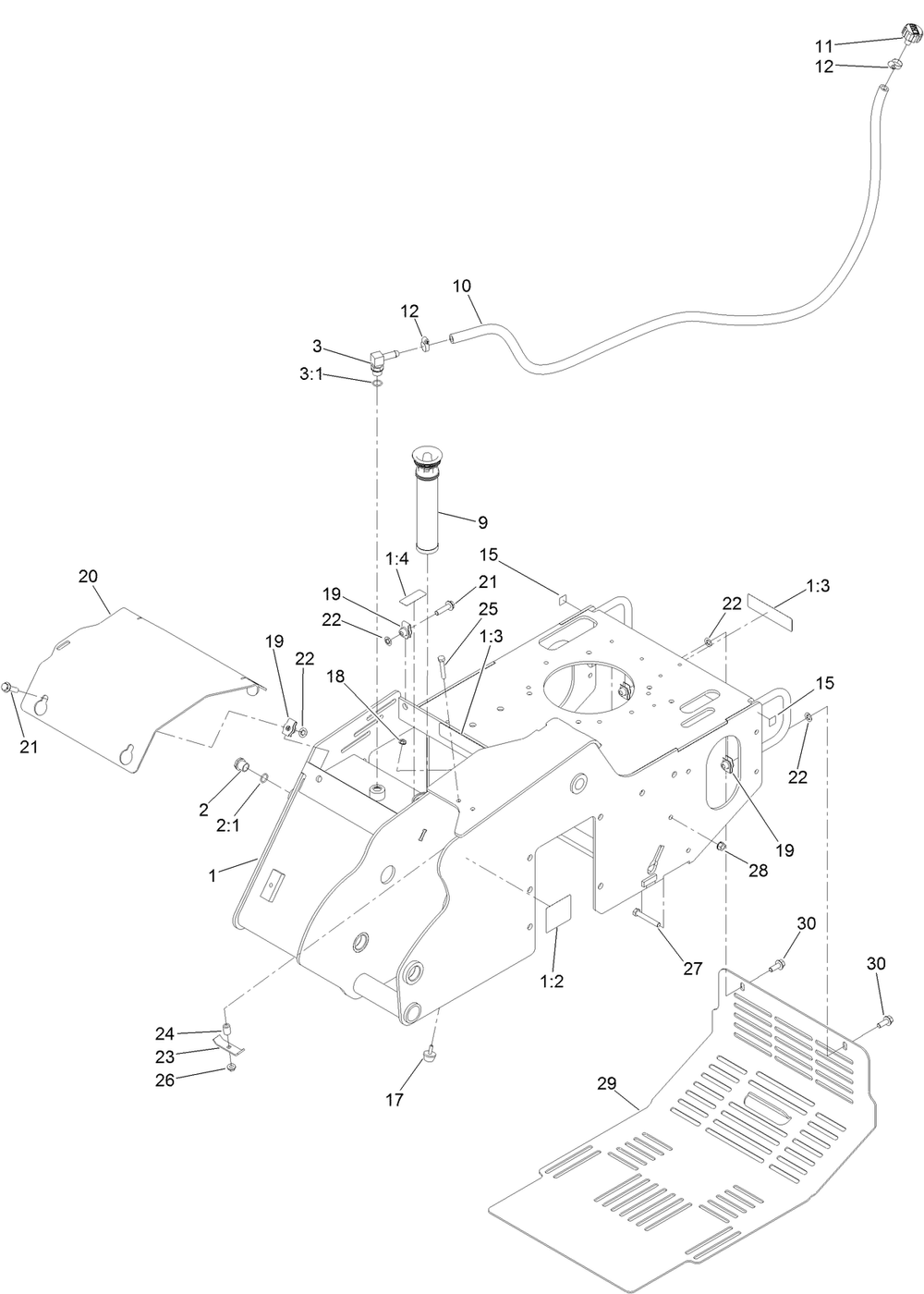 Main Frame Assembly Diagram and Parts List for 22973G 400000000 - 401999999 Toro Lawn Tractor Accessories