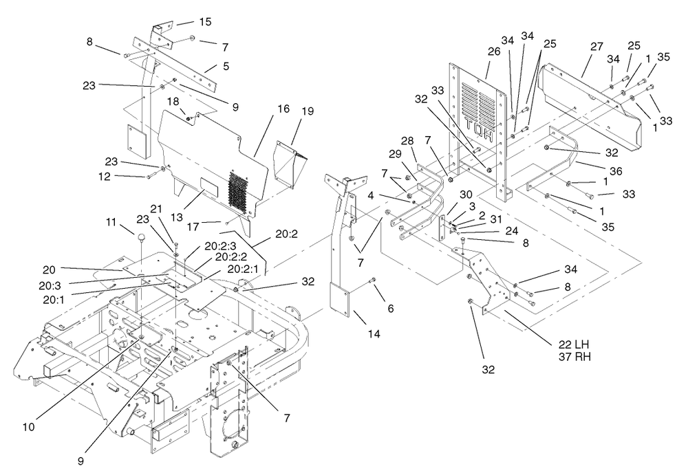 Cooling Mounting Frame Assembly Diagram and Parts List for 74214 (230000001-230006000)(2003) Toro Lawn Mower