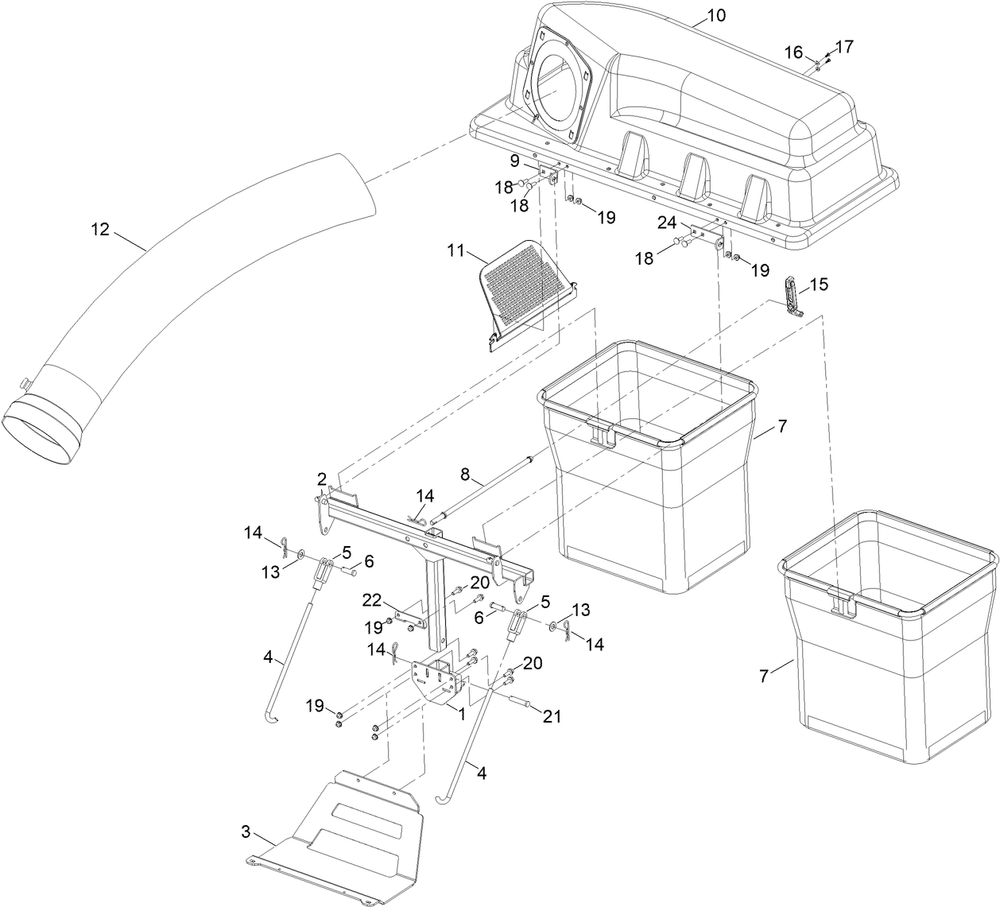 Twin Bag Assembly Diagram and Parts List for 79601 400000000 - 999999999 Toro Lawn Tractor