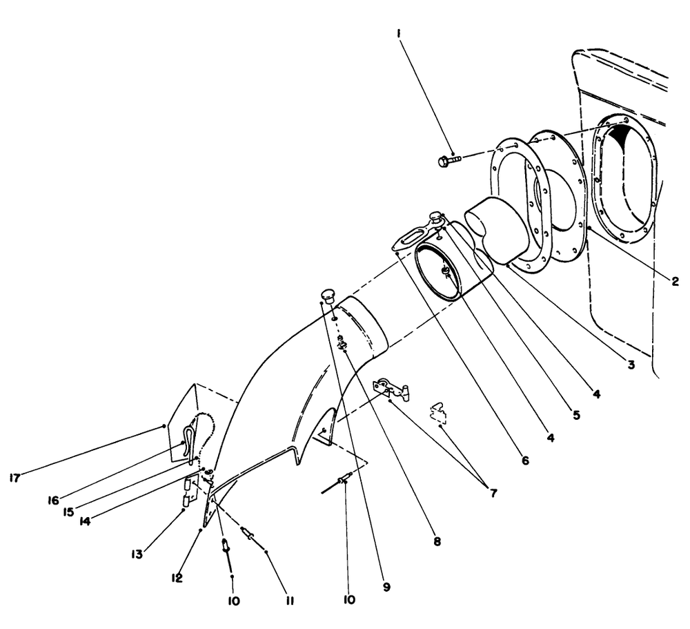 Chute Assembly Diagram and Parts List for 27-06BL02 2000001 - 2999999 Toro Lawn Tractor Accessories