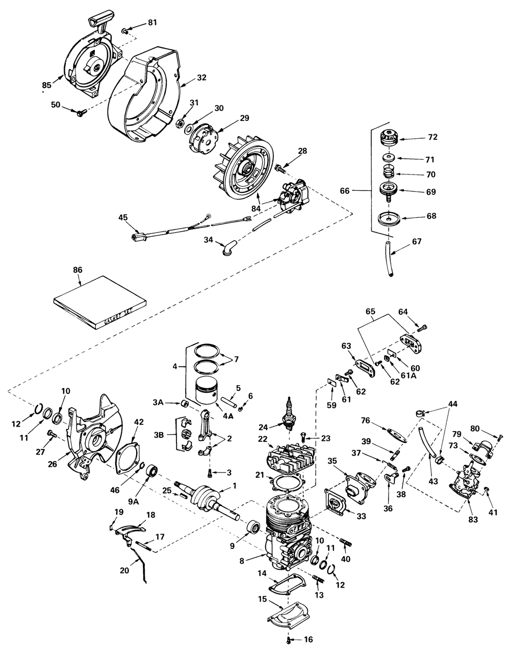 Engine Assembly Engine Tecumseh Model No. Ah520 Type 1585a Unit Model 38120 (Used On Units With Serial No. 0100000 Diagram and Parts List for 38130 0015001 - 0499999 Toro Snow Blower