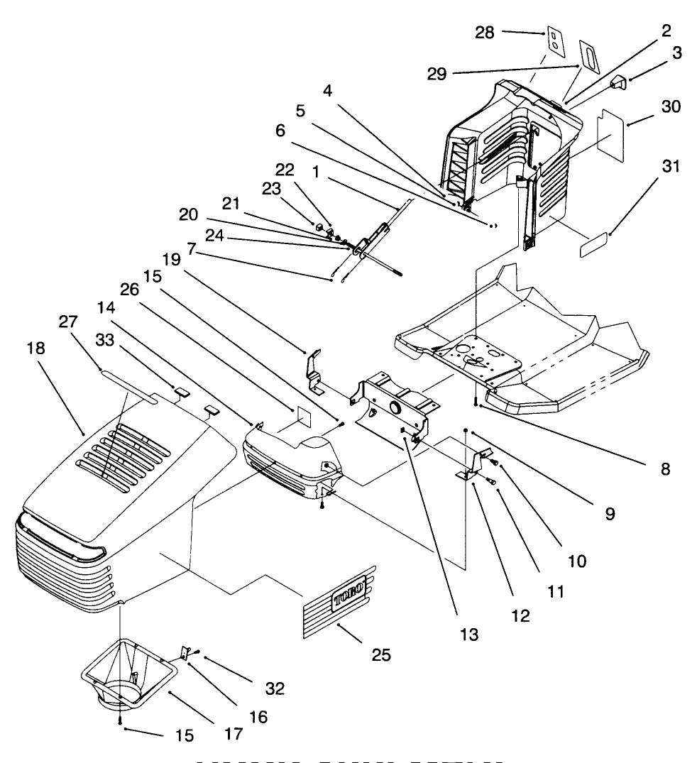 Hood Assembly Diagram and Parts List for 71201 6900001 - 6999999 Toro Lawn Tractor