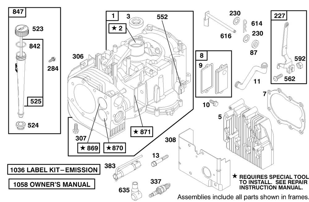 Engine Briggs & Stratton Model 283707-1156-E1 Diagram and Parts List for 71201 8900001 - 8999999 Toro Lawn Tractor
