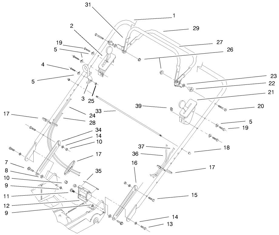 Handle Assembly Diagram and Parts List for 22158 9900001 - 9999999 Toro Lawn Mower