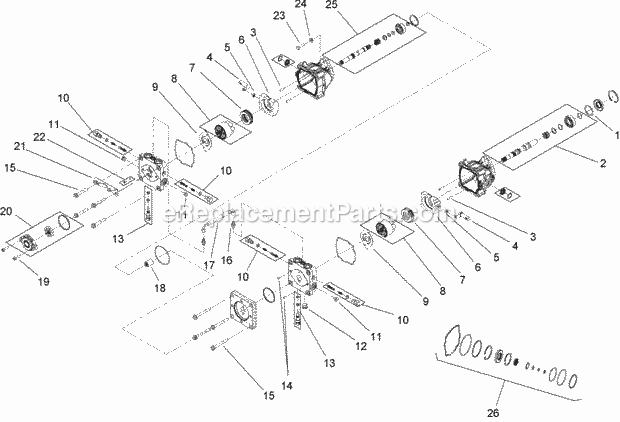 Tandem Pump Assembly No. 107-9885 Diagram and Parts List for 74265 260000001-260999999 Toro Lawn Mower