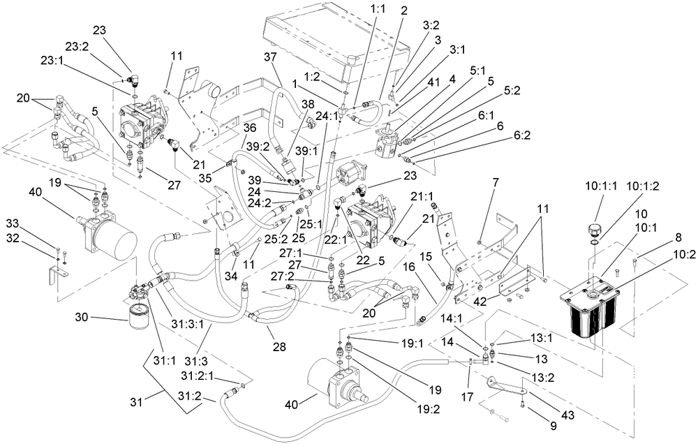 Hydraulic System Assembly Diagram and Parts List for 74269CP (270000001-270999999)(2007) Toro Lawn Mower