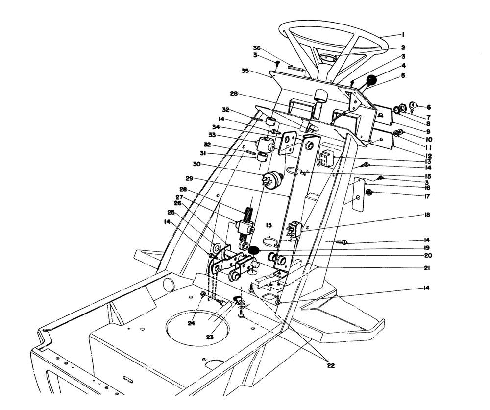 Steering Wheel & Dash Assembly Diagram and Parts List for 57300 2000001 - 2999999 Toro Lawn Tractor