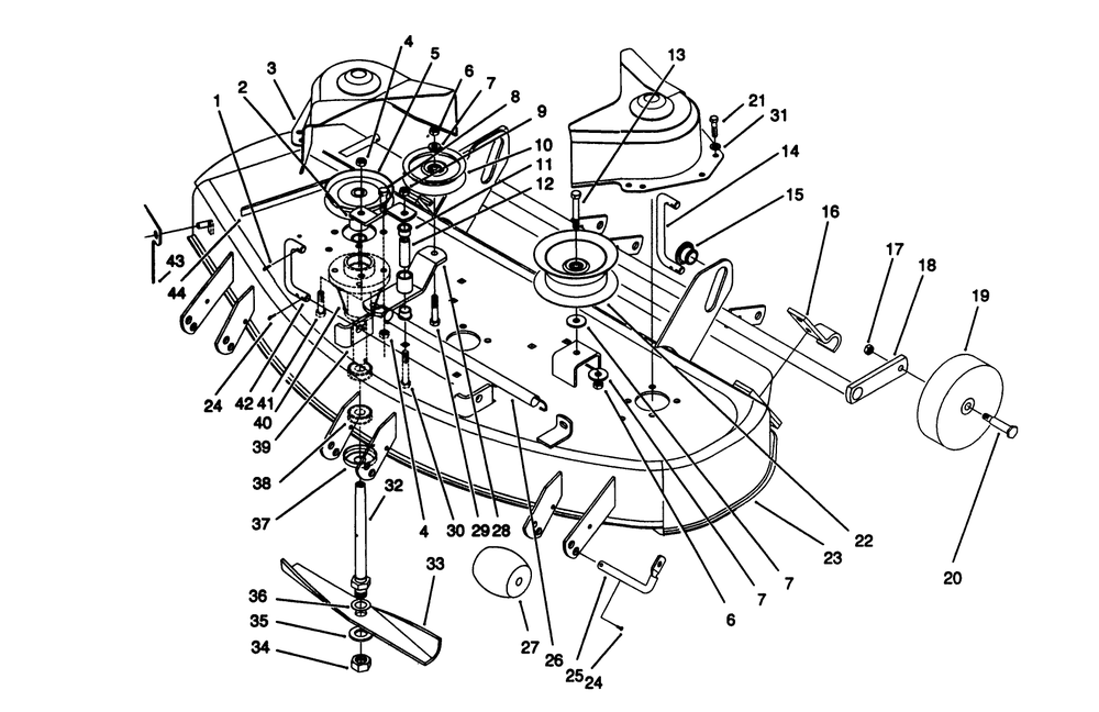 Cutting Deck Assembly Diagram and Parts List for 05-42SS02 2000001 - 2999999 Toro Lawn Mower