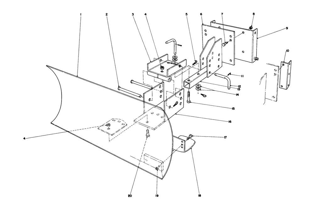 Grader Blade Assembly Model 59099 Diagram and Parts List for 38250 0000001 - 0999999 Toro Snow Blower