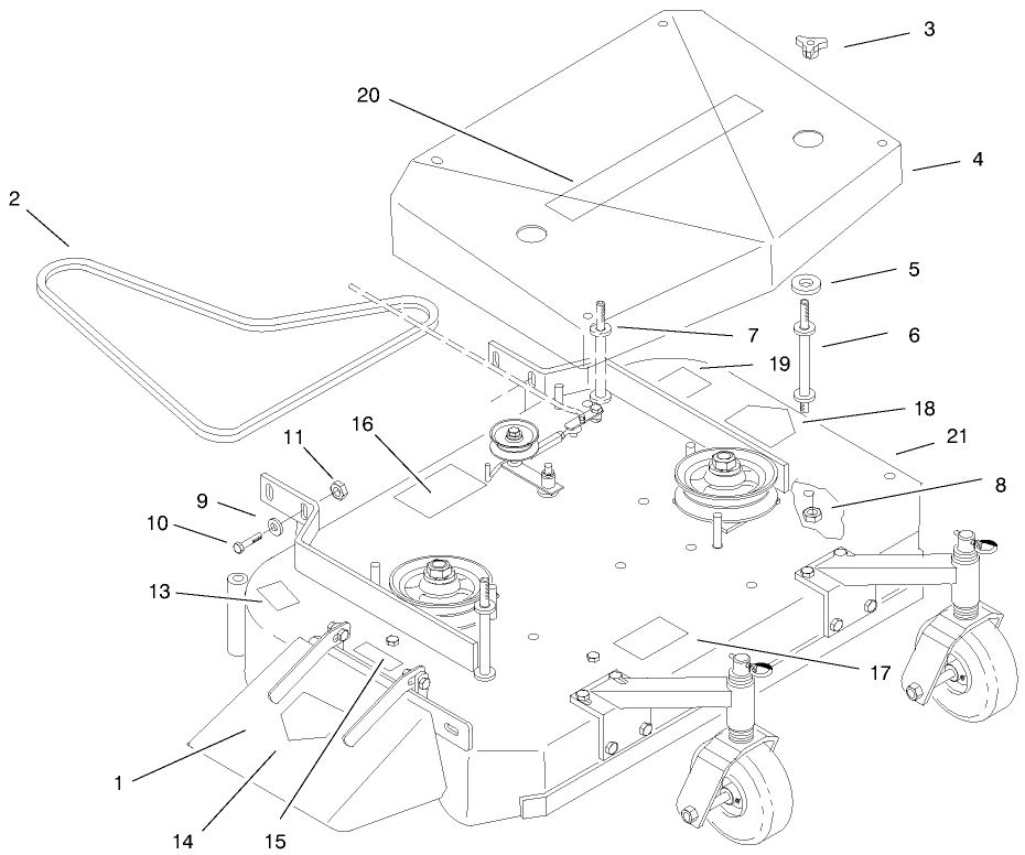 Deck, Cover And Deck Drive Belts Diagram and Parts List for 30184 990001 - 999999 Toro Lawn Mower