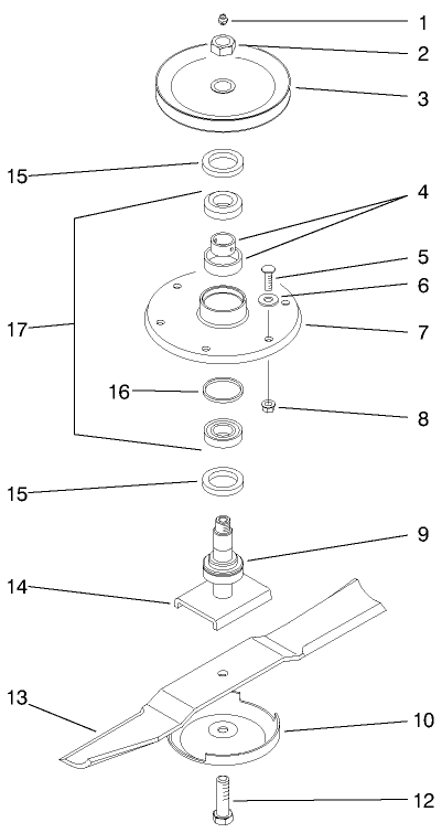 Spindle Assembly Diagram and Parts List for 30569 90001 - 90499 Toro Lawn Mower