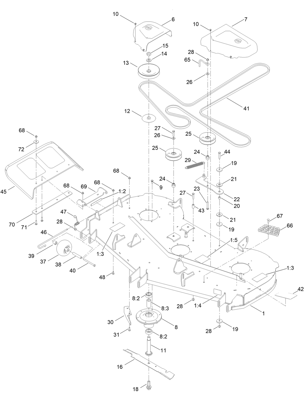 60in Deck And Decal Assembly Diagram and Parts List for 75316 413000000 - 999999999 Toro Lawn Tractor