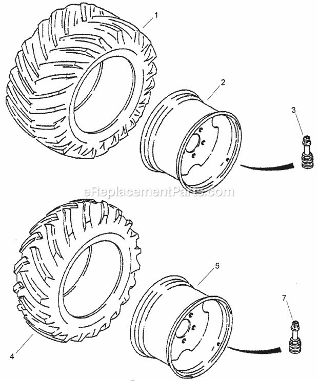 Tire And Wheel Assembly Single Tire And Wheel Diagram and Parts List for 2011  Toro Lawn Tractor Accessories