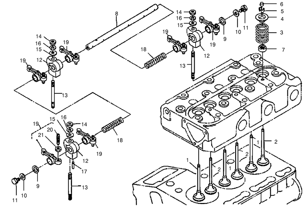 Valve And Rocker Arm Assembly Diagram and Parts List for 22303TE 990001 - 999999 Toro Lawn Tractor Accessories