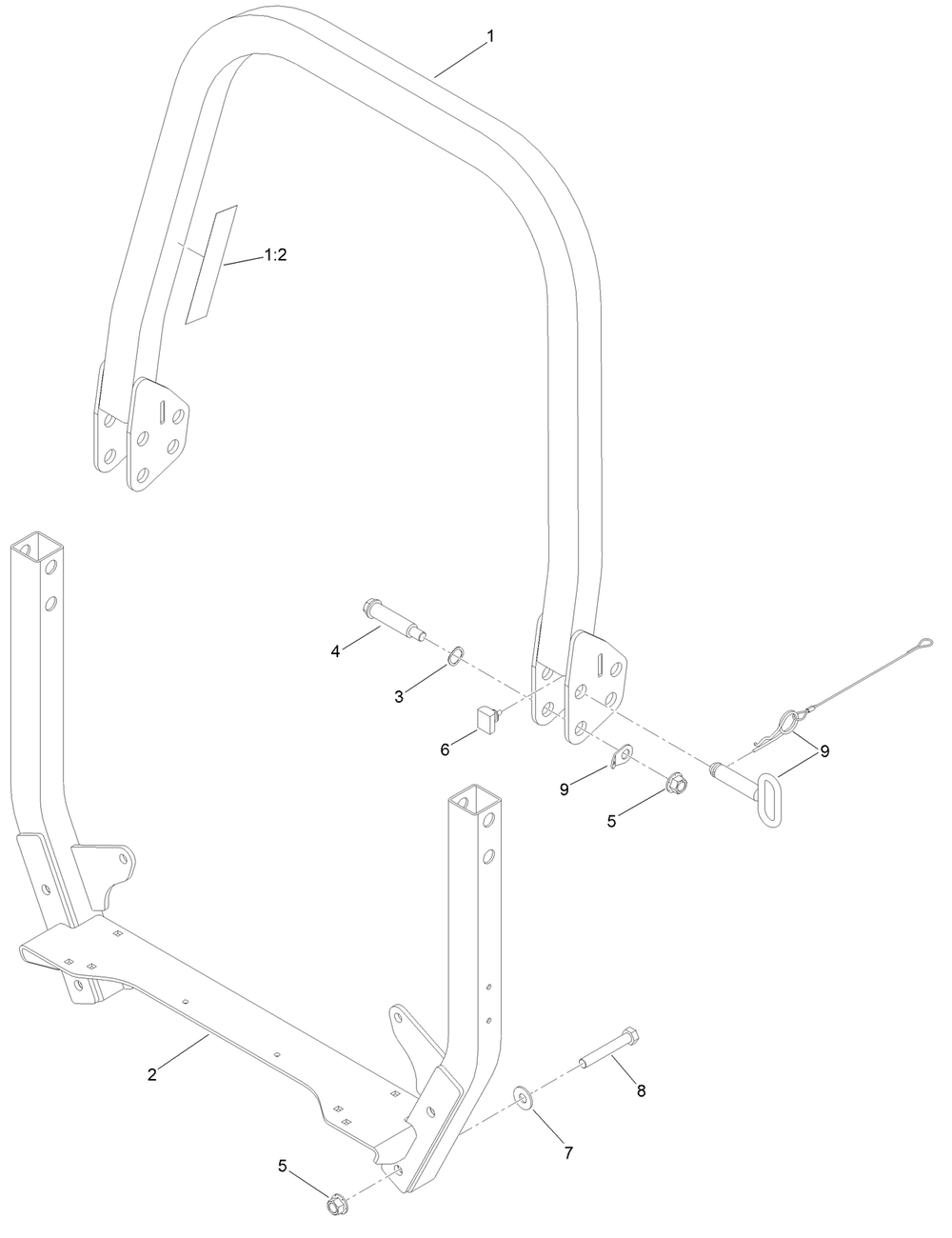 Roll-Over Protection System Assembly  No. 161-3495 Diagram and Parts List for 161-3495  Toro Lawn Tractor