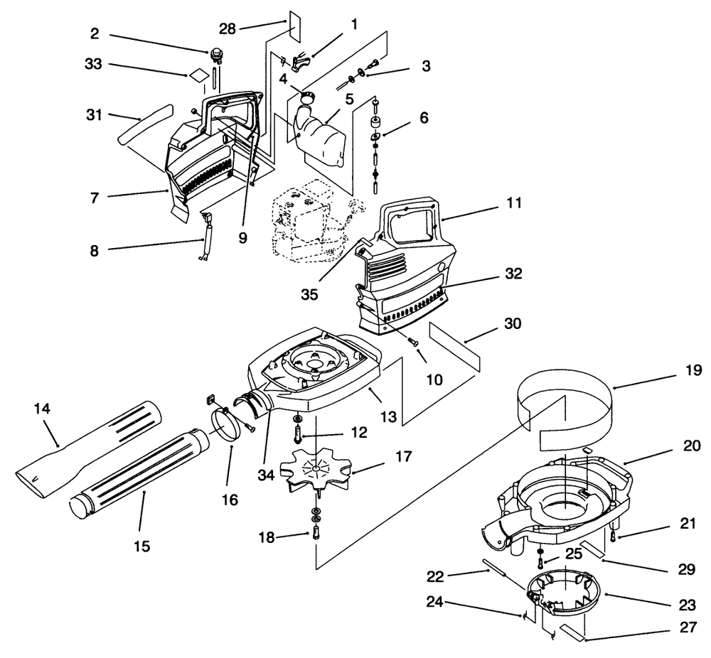 Blower Assembly Diagram and Parts List for 62901 790000001 - 799999999 Toro Leaf Blower / Vacuum