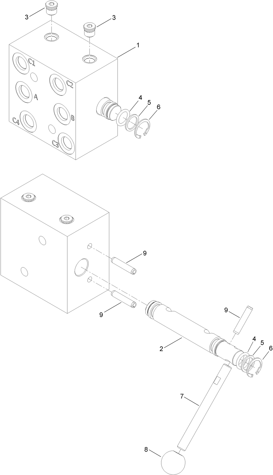 Hydraulic Control Selector Valve Assembly Diagram and Parts List for 25411 400000000 - 999999999 Toro Lawn Tractor Accessories