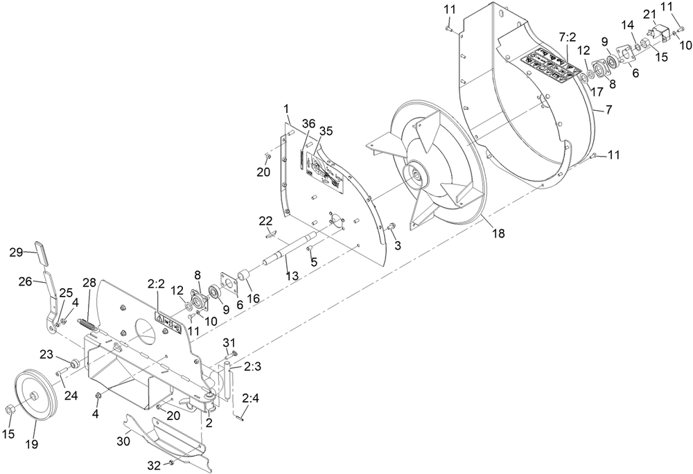 Blower Assembly No. 136-0570 Diagram and Parts List for 78526 417030000 - 999999999 Toro Lawn Tractor Accessories