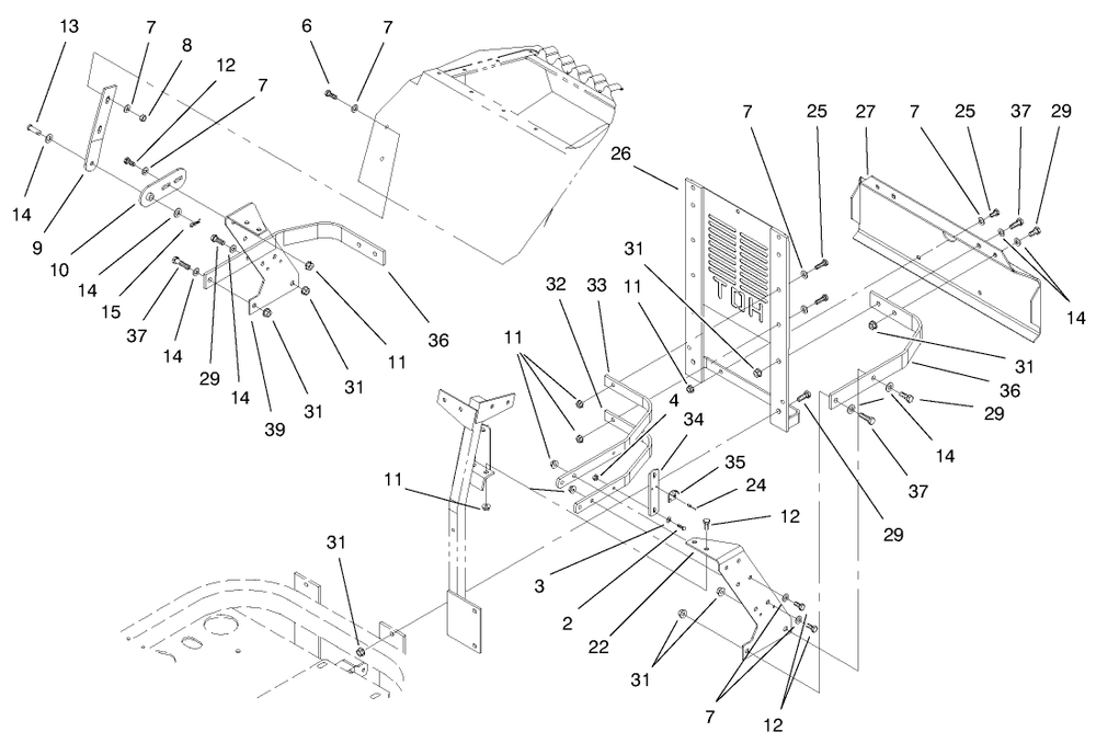 Rear Bumper Assembly Diagram and Parts List for 74212 (990001-991000)(1999) Toro Lawn Mower