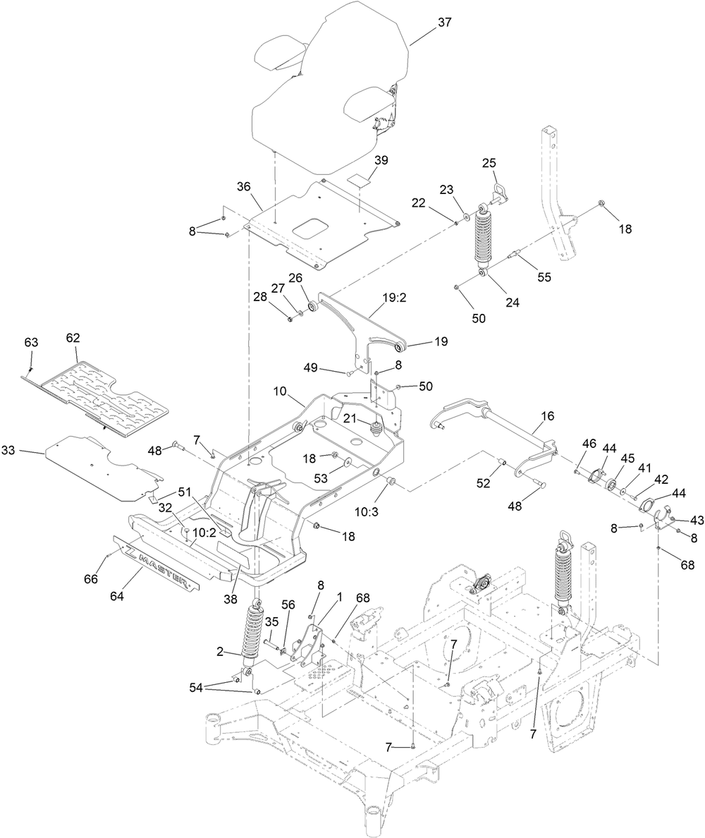 Seat Suspension Platform Assembly Diagram and Parts List for 74057 400000000 - 416414583 Toro Lawn Tractor