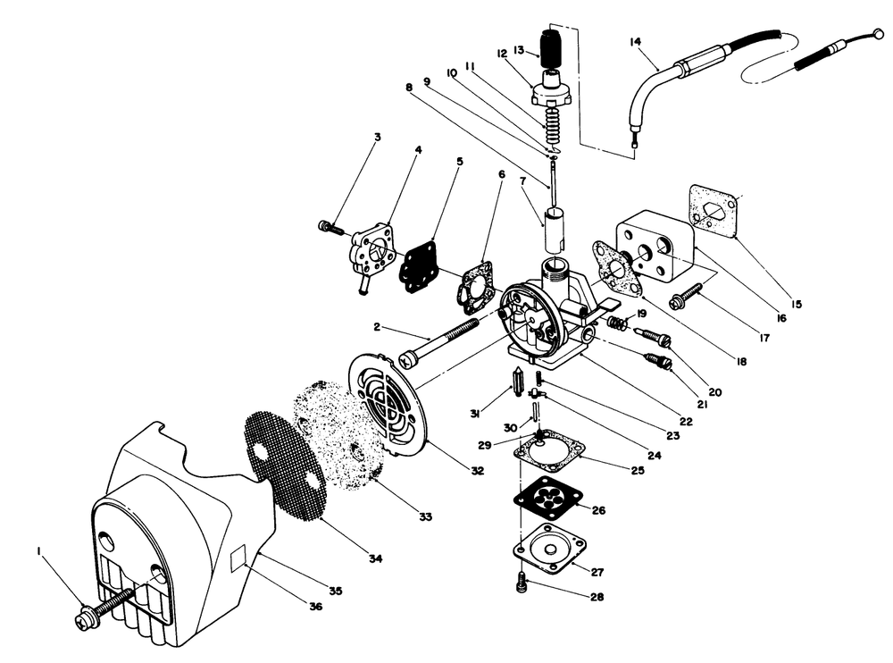 Carburetor & Air Cleaner Assembly Diagram and Parts List for 51644 5000001 - 5999999 Toro Trimmer