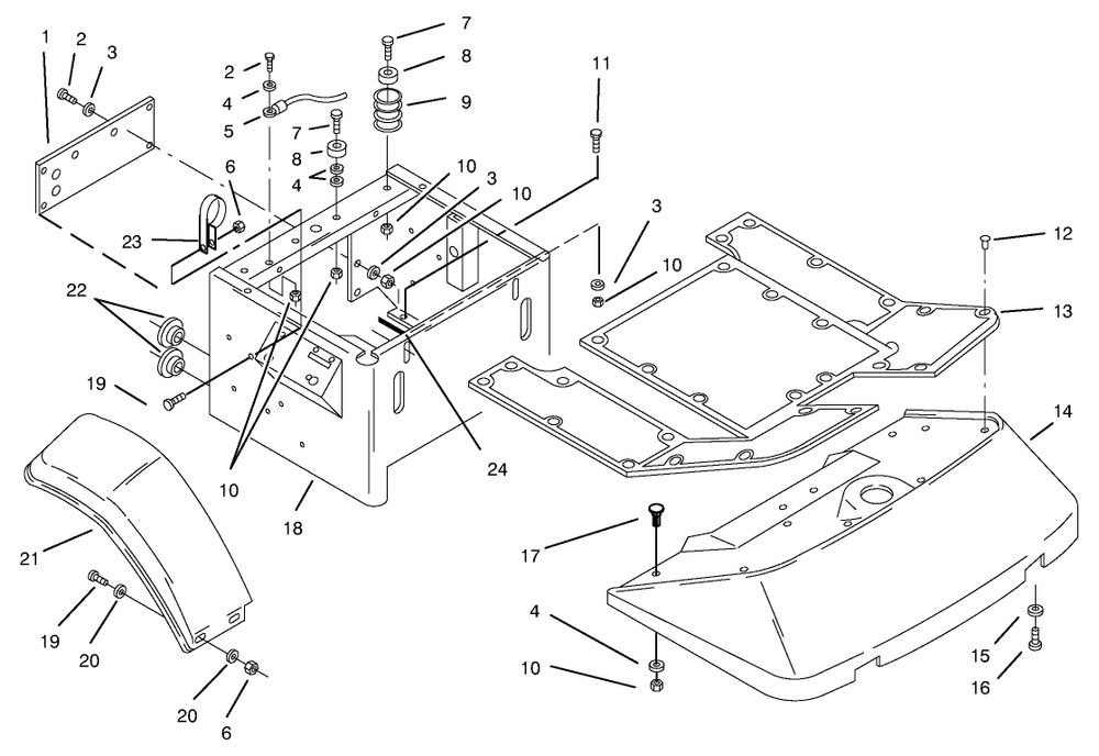 Fenders & Floor Pan Assembly Diagram and Parts List for 74101 590001 - 599999 Toro Lawn Tractor