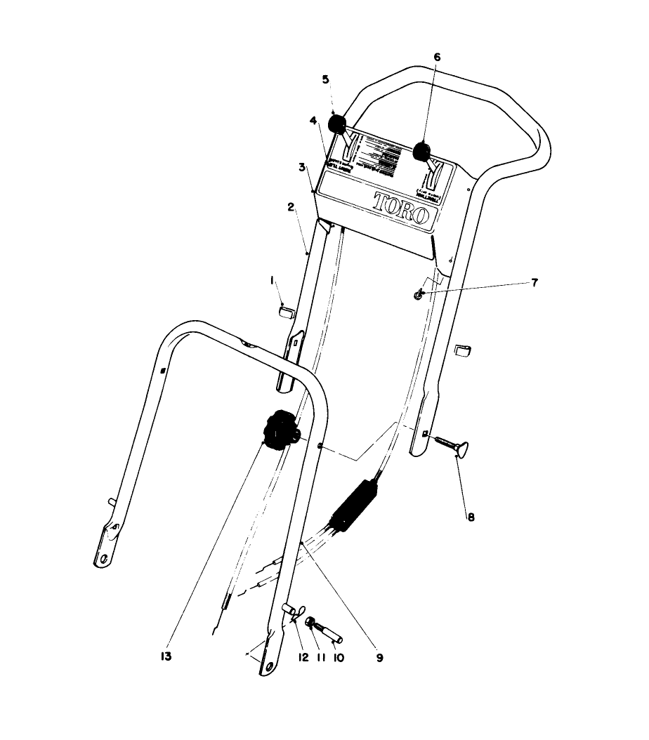 Handle Assembly Model No. 21647 Diagram and Parts List for 21727 7000001 - 7999999 Toro Lawn Mower