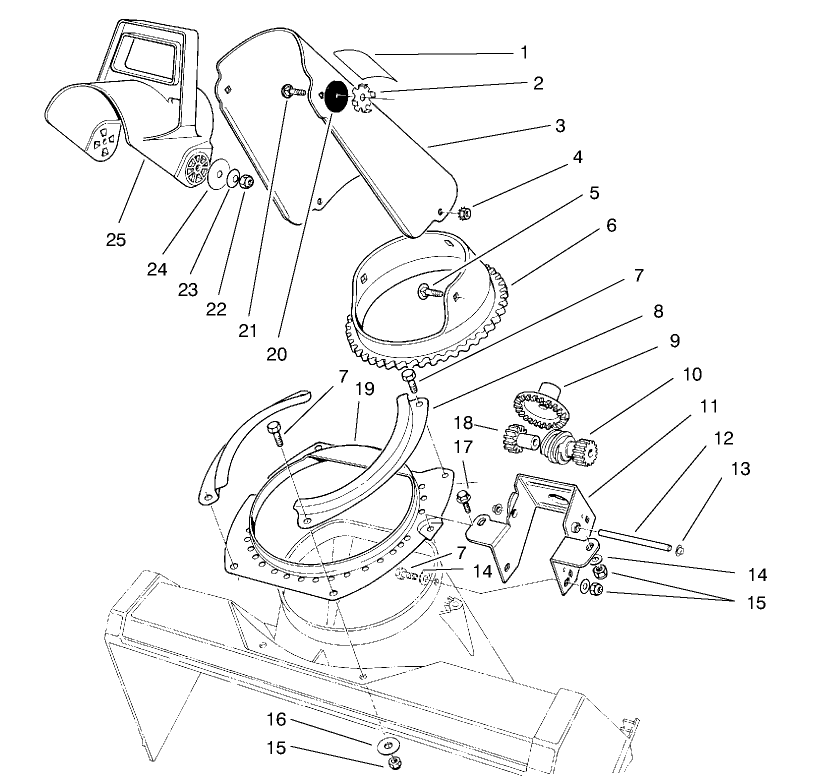 Discharge Chute Assembly Diagram and Parts List for 38431 7900001 - 7999999 Toro Snow Blower