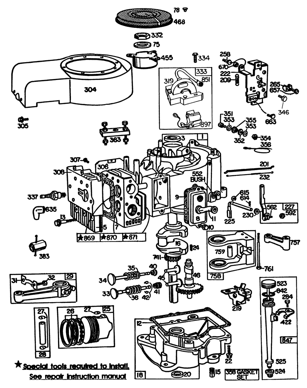 Engine Briggs & Stratton Model No. 252707-0633-01 Diagram and Parts List for 56155 3000001 - 3999999 Toro Lawn Tractor