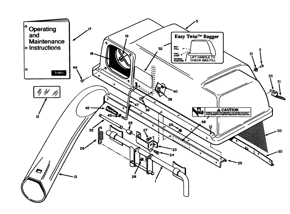 Cover & Chute Assembly Diagram and Parts List for 07-38BS01 2000001 - 2999999 Toro Lawn Tractor Accessories