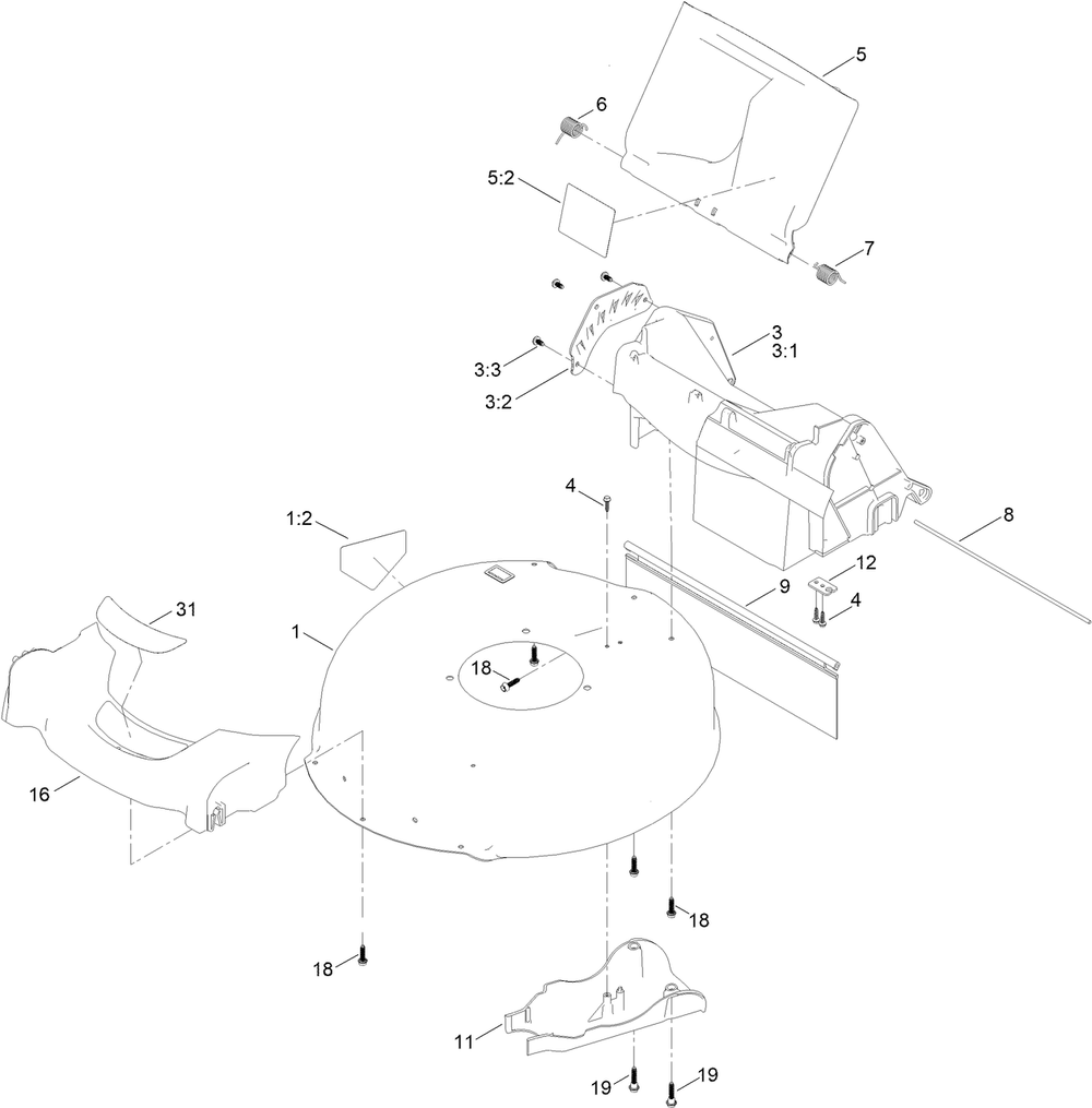 Housing Assembly Diagram and Parts List for 21352 400000000 - 412256382 Toro Lawn Mower