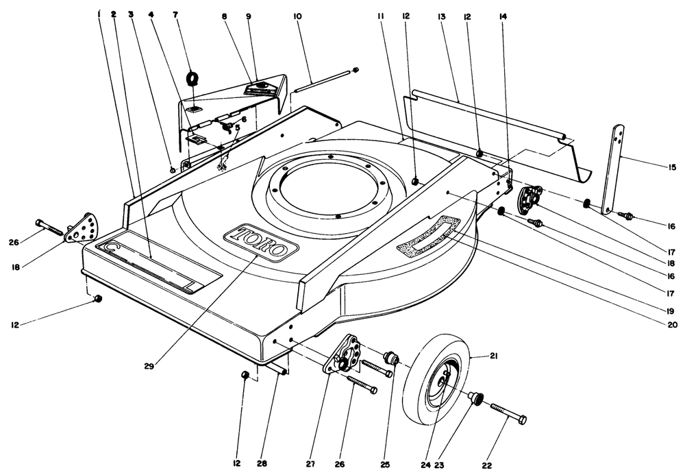 Mower Housing Assembly Diagram and Parts List for 22005 4000001 - 4999999 Toro Lawn Mower