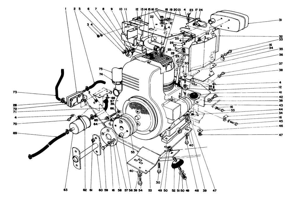 Engine Assembly Diagram and Parts List for 30760 00000001 - 09999999 Toro Lawn Tractor