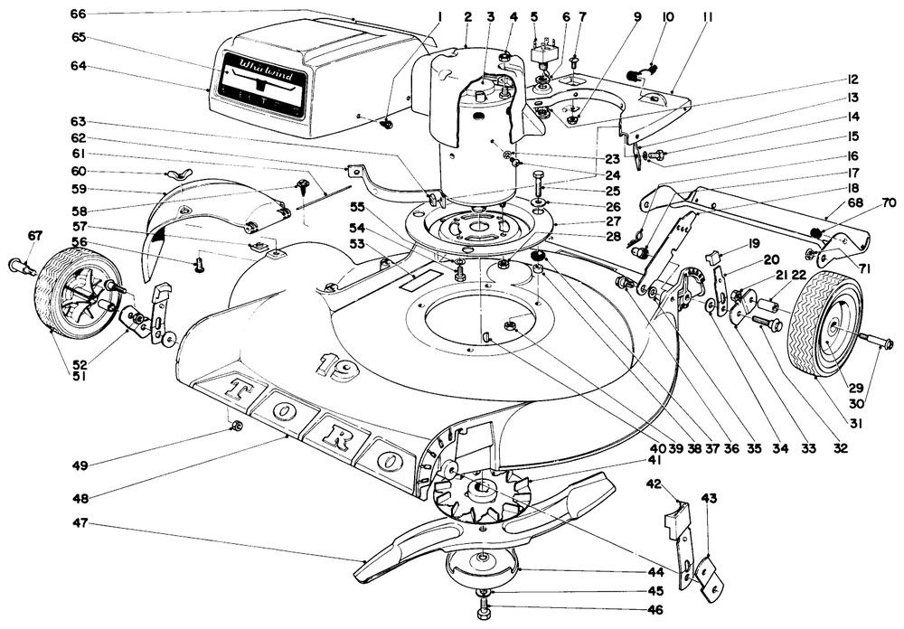 Main Frame Assembly Diagram and Parts List for 18301 0000001 - 0999999 Toro Lawn Mower