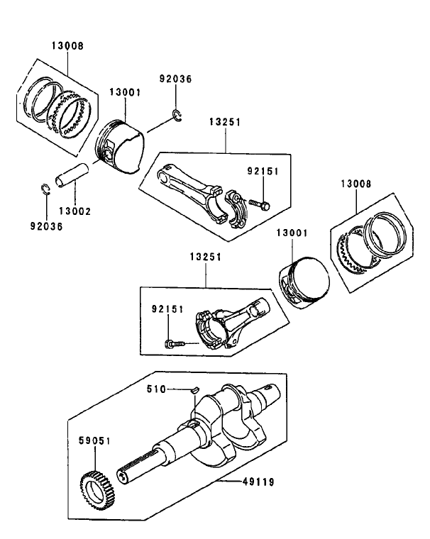 Piston/Crankshaft Assembly Diagram and Parts List for 74213 (230000001-230006000)(2003) Toro Lawn Mower