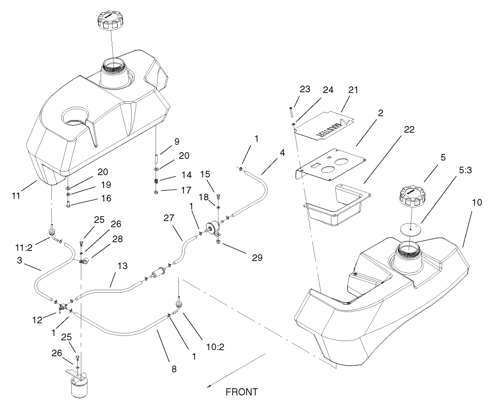 Fuel System Assembly Diagram and Parts List for 74214 (230000001-230006000)(2003) Toro Lawn Mower