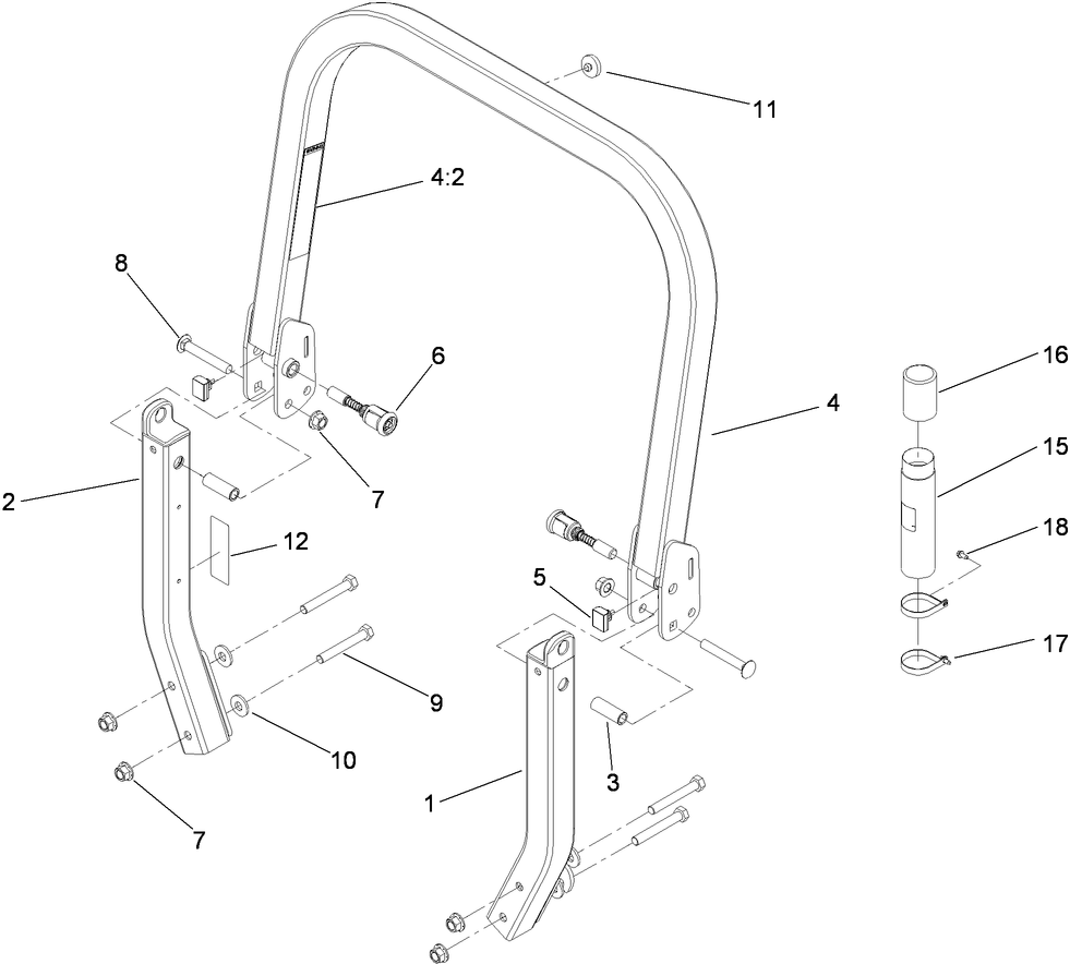 Roll-Over Protection System Assembly Diagram and Parts List for 74955CP (290000001-290999999)(2009) Toro Lawn Mower