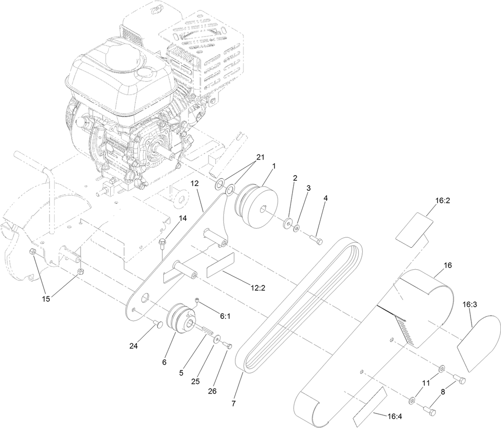 Belt Drive Assembly Diagram and Parts List for 22600HD 402000000 - 404319999 Toro Stump Grinder