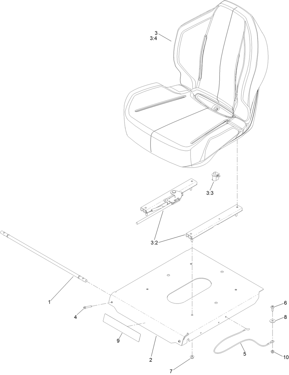 Seat Mounting Assembly Diagram and Parts List for 76605 417520171 - 999999999 Toro Lawn Tractor