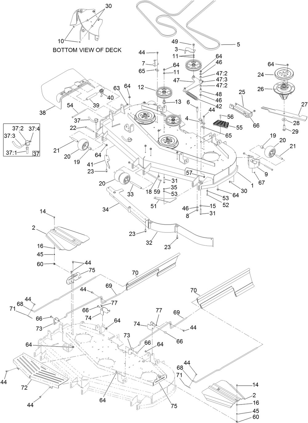 Deck Assembly Diagram and Parts List for 74265TE 402000000-403227064 Toro Lawn Mower