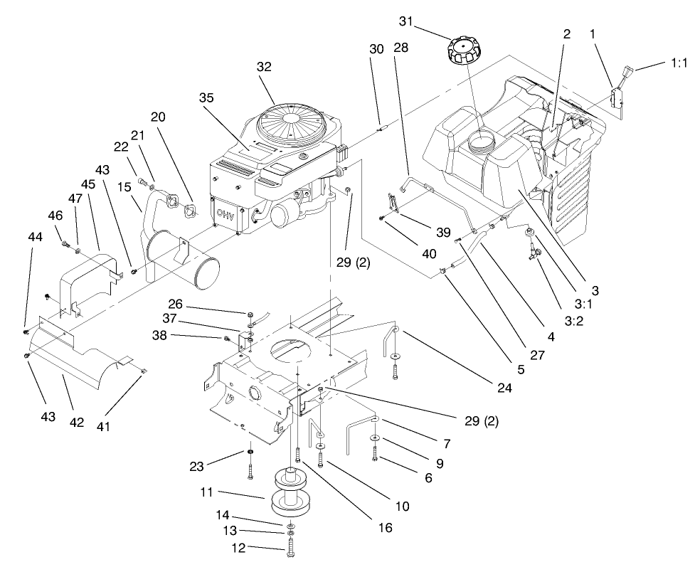 Engine & Gas Tank Assembly Diagram and Parts List for 71215 8900001 - 8999999 Toro Lawn Tractor