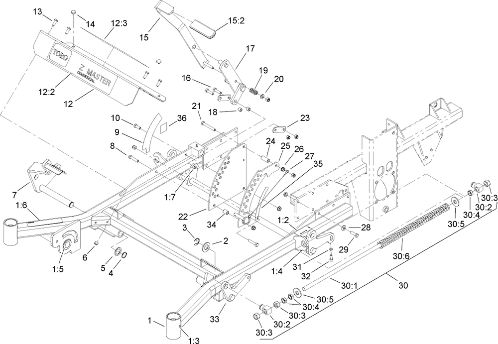 Front Frame Assembly Diagram and Parts List for 74280TE (260000001-260999999)(2006) Toro Lawn Tractor
