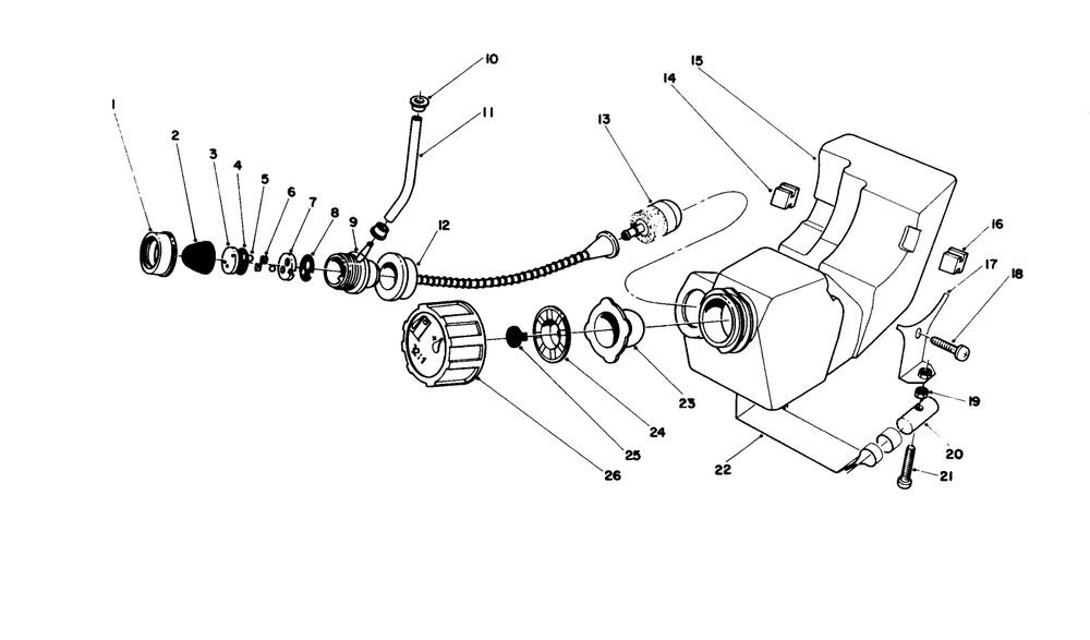 Fuel Tank Assembly Diagram and Parts List for 51644 6000001 - 6999999 Toro Trimmer