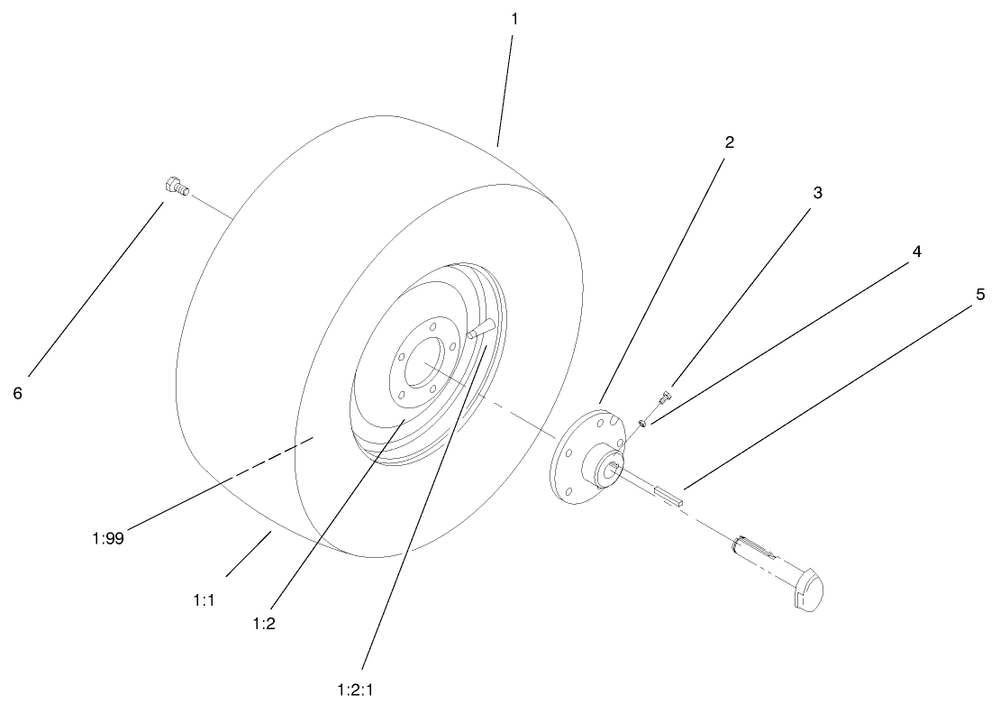 Rear Wheel Assembly Diagram and Parts List for 72086 9900001 - 9999999 Toro Lawn Tractor