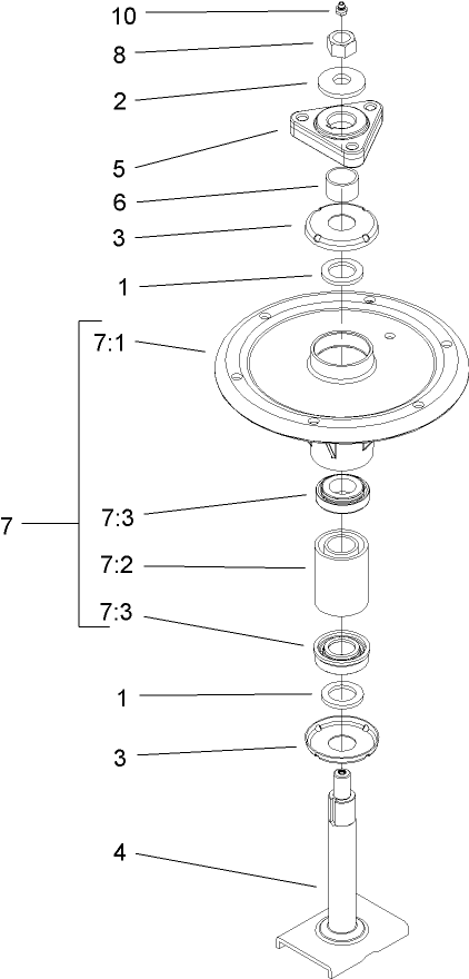 Spindle Assembly Diagram and Parts List for 74411TE (250000001-250999999)(2005) Toro Lawn Mower