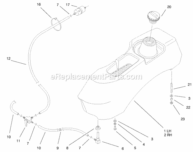 Fuel System Assembly Diagram and Parts List for 74175 200000001-200999999 Toro Lawn Mower