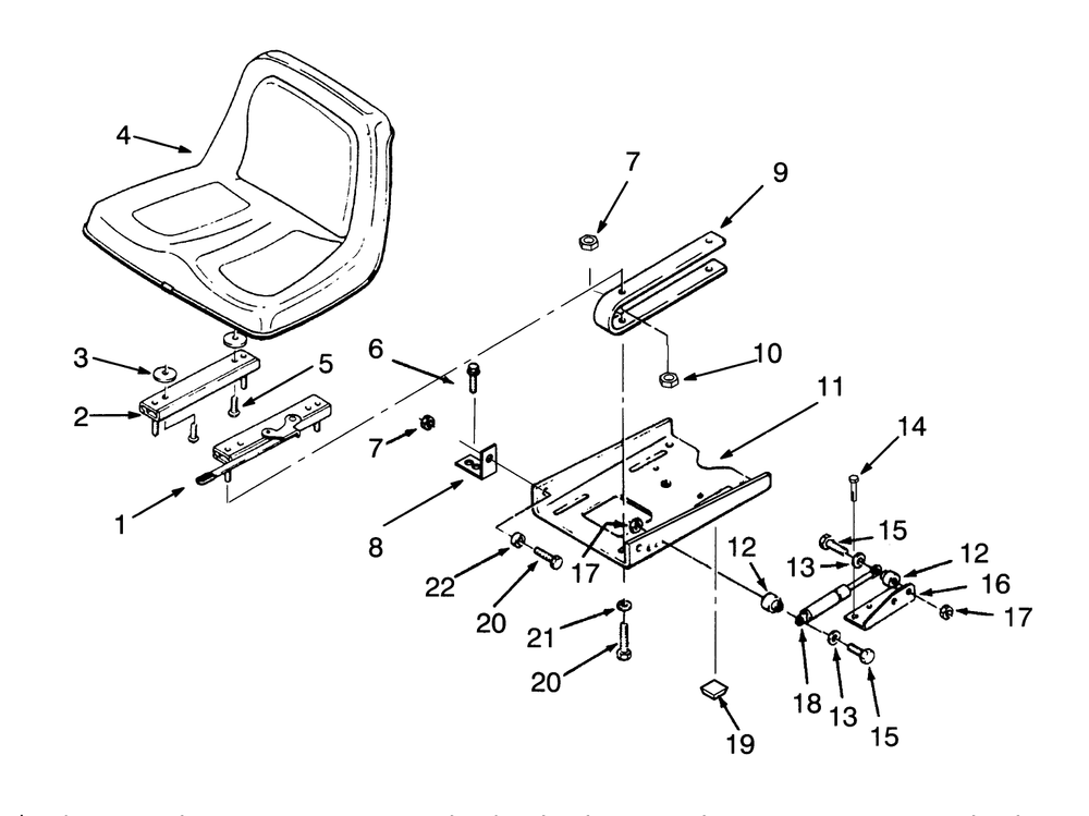 Seat Diagram and Parts List for 73421 3900001 - 3999999 Toro Lawn Tractor
