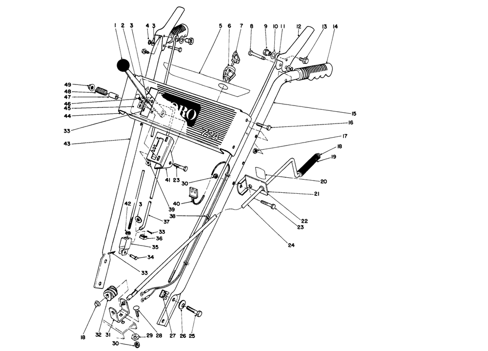 Handle Assembly Diagram and Parts List for 38073 3900001 - 3999999 Toro Snow Blower