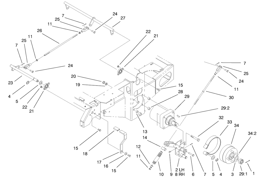 Parking Brake System Assembly Diagram and Parts List for 74173 (200000001-200999999)(2000) Toro Lawn Mower