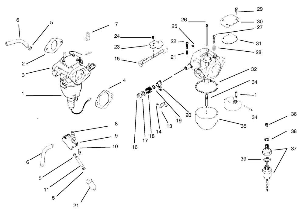 Carburetor/Fuel Pump Diagram and Parts List for 30183 695101 - 699999 Toro Lawn Tractor Accessories